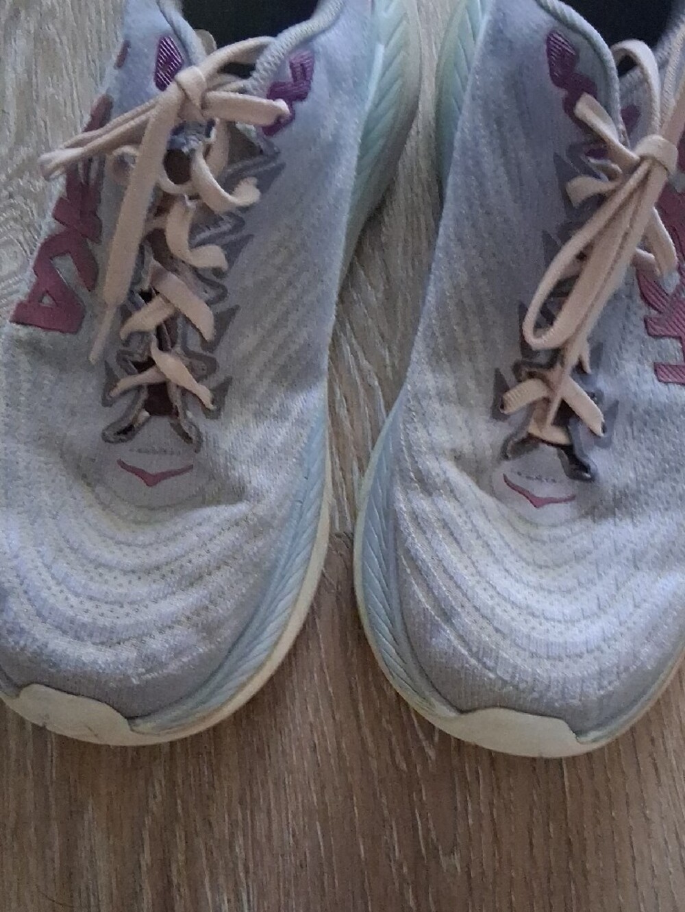 Hoka Women's Light Gray and Pink Athletic Running Shoes - Picture 2 of 8